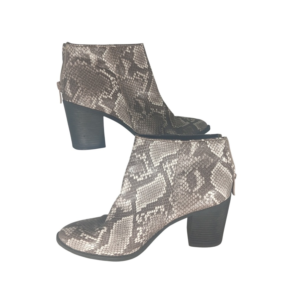 Nora Snakeskin‎ Print Ankle Booties Grey Taupe Womens 7.5M